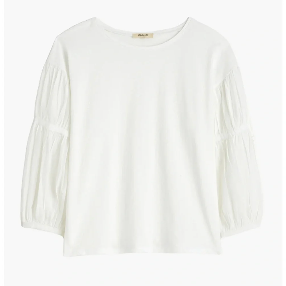 NWT Madewell Puff Sleeve Drop Shoulder Knit Top in white size small